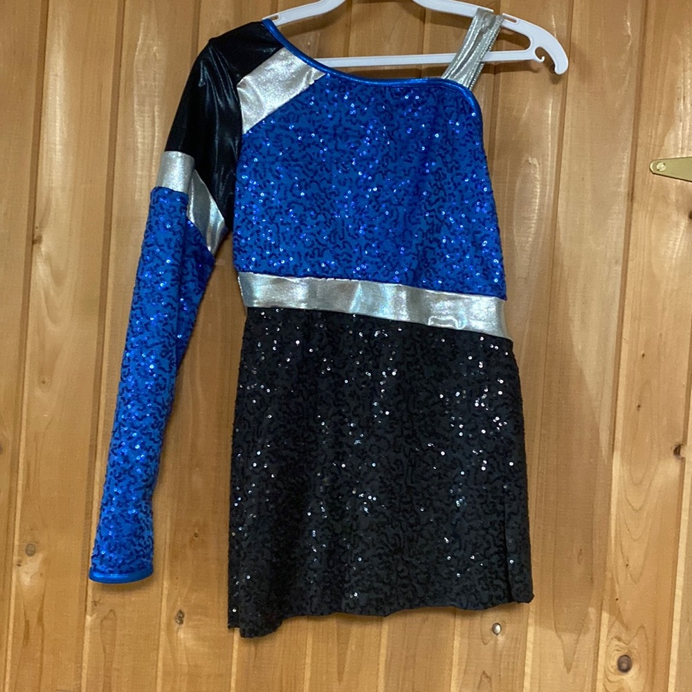 Blue silver black sequined dance costume